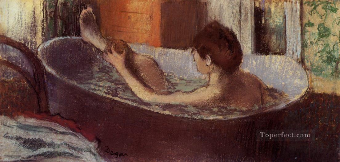 woman in a bath sponging her leg Edgar Degas Oil Paintings